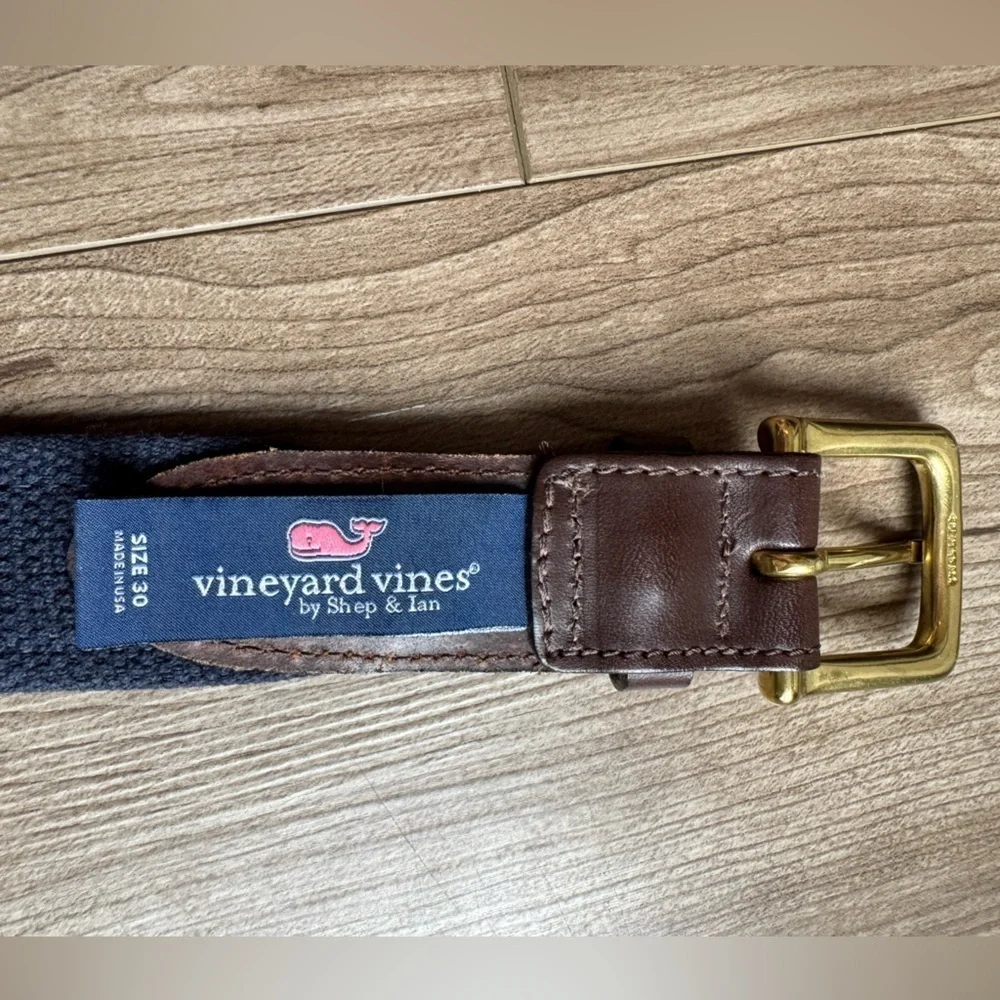 Vineyards Vines Vineyard Whale Canvas Leather Club Boy’s Men's Belt Size 30